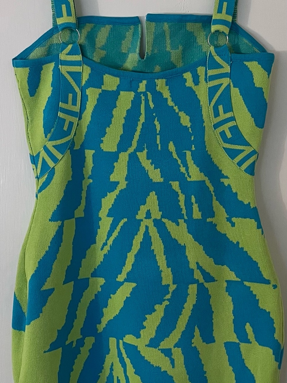 Fashion Nova Lime Green & Teal Patterned Bodycon Mini Dress - Picture 8 of 13